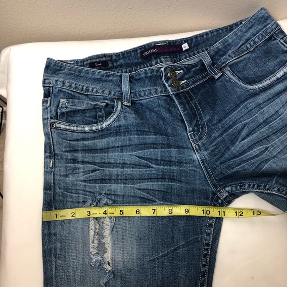 Vigoss Collections Cotton Bled Blue Wash Ripped Distress Mid Rise Boot Jeans 11 - Picture 13 of 16